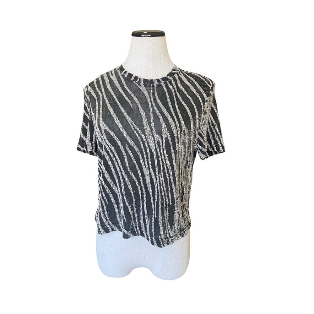 Vintage Y2K Zebra Sheer Metallic Mesh Top Black Mcbling Going Out Rave Edgy 90s